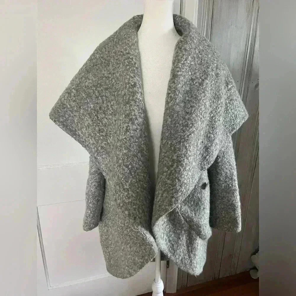 ZAC POSEN Wool Gray Open Blanket Cape Coat Pockets Minimalist Timeless Capsule|S - Picture 4 of 14